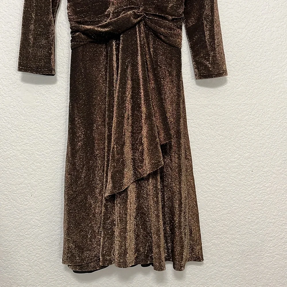 Eliza J Bronze Metallic Faux Wrap Dress - Picture 6 of 15